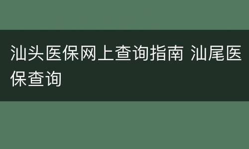 汕头医保网上查询指南 汕尾医保查询