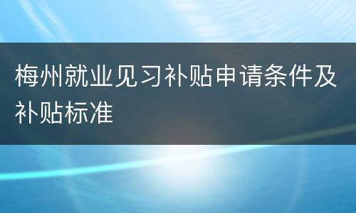 梅州就业见习补贴申请条件及补贴标准