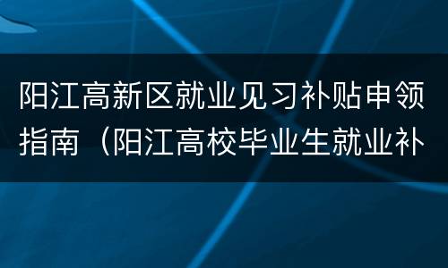 阳江高新区就业见习补贴申领指南（阳江高校毕业生就业补贴）