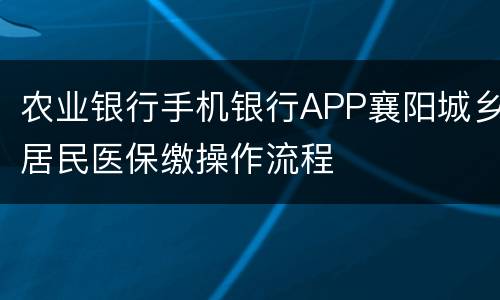 农业银行手机银行APP襄阳城乡居民医保缴操作流程
