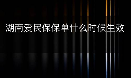 湖南爱民保保单什么时候生效