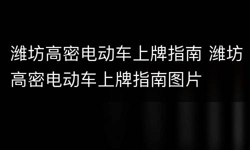 潍坊高密电动车上牌指南 潍坊高密电动车上牌指南图片