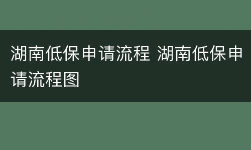 湖南低保申请流程 湖南低保申请流程图