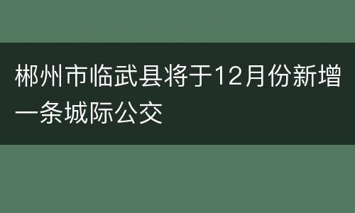 郴州市临武县将于12月份新增一条城际公交
