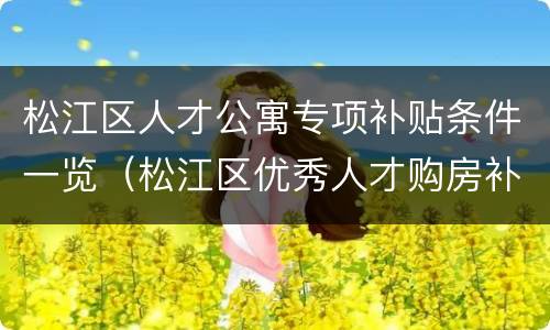 松江区人才公寓专项补贴条件一览（松江区优秀人才购房补贴实施细则）
