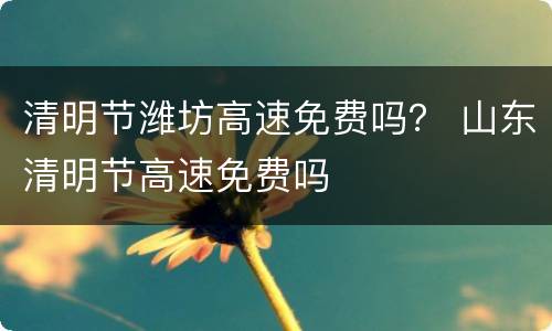 清明节潍坊高速免费吗？ 山东清明节高速免费吗