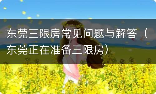 东莞三限房常见问题与解答（东莞正在准备三限房）
