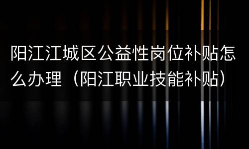 阳江江城区公益性岗位补贴怎么办理（阳江职业技能补贴）