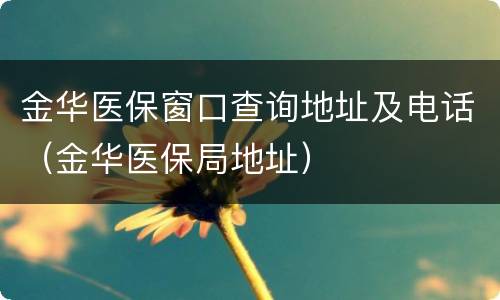 金华医保窗口查询地址及电话（金华医保局地址）