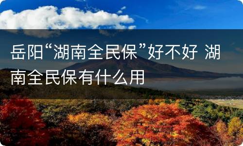 岳阳“湖南全民保”好不好 湖南全民保有什么用