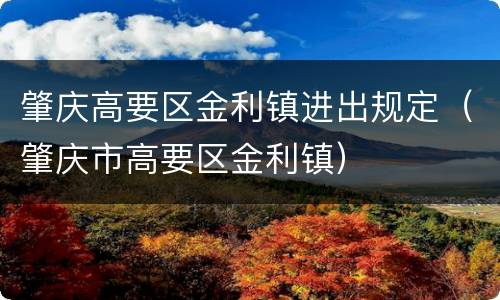 肇庆高要区金利镇进出规定（肇庆市高要区金利镇）