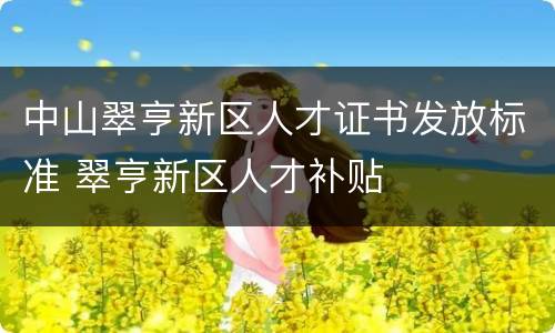 中山翠亨新区人才证书发放标准 翠亨新区人才补贴