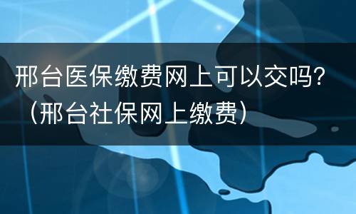 邢台医保缴费网上可以交吗？（邢台社保网上缴费）