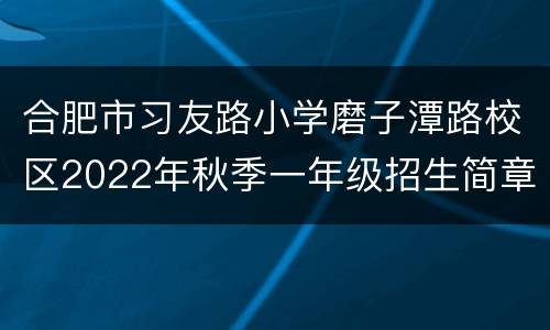 合肥市习友路小学磨子潭路校区2022年秋季一年级招生简章