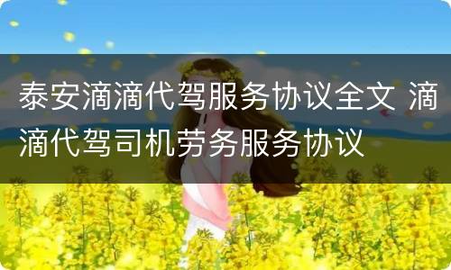泰安滴滴代驾服务协议全文 滴滴代驾司机劳务服务协议