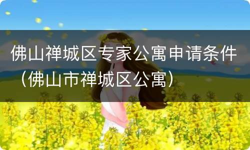 佛山禅城区专家公寓申请条件（佛山市禅城区公寓）