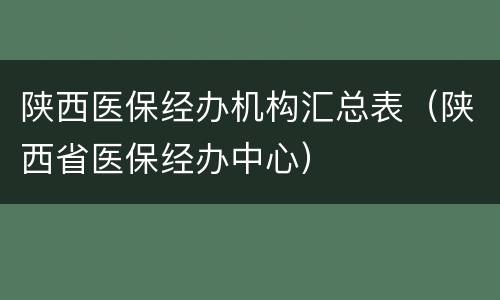 陕西医保经办机构汇总表（陕西省医保经办中心）