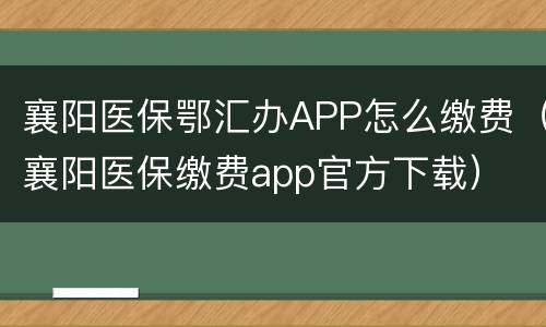 襄阳医保鄂汇办APP怎么缴费（襄阳医保缴费app官方下载）