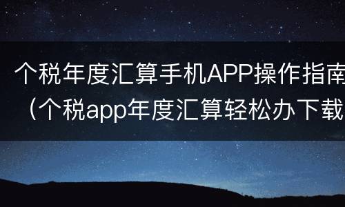 个税年度汇算手机APP操作指南（个税app年度汇算轻松办下载）