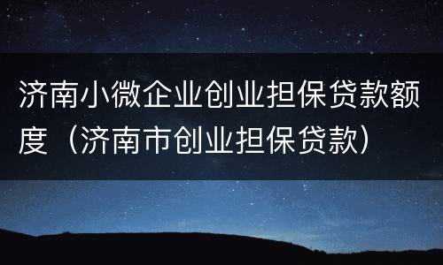 济南小微企业创业担保贷款额度（济南市创业担保贷款）