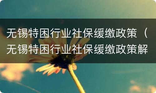 无锡特困行业社保缓缴政策（无锡特困行业社保缓缴政策解读）