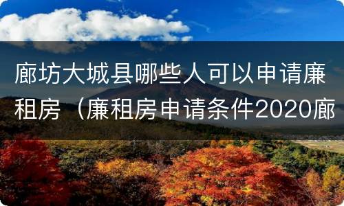 廊坊大城县哪些人可以申请廉租房（廉租房申请条件2020廊坊）