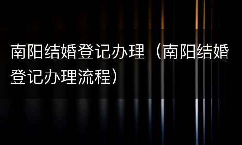 南阳结婚登记办理（南阳结婚登记办理流程）