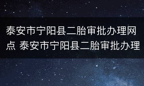 泰安市宁阳县二胎审批办理网点 泰安市宁阳县二胎审批办理网点在哪