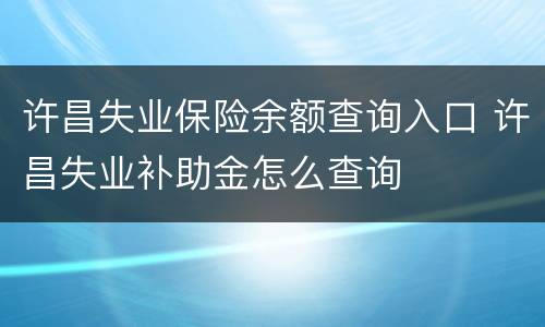 许昌失业保险余额查询入口 许昌失业补助金怎么查询