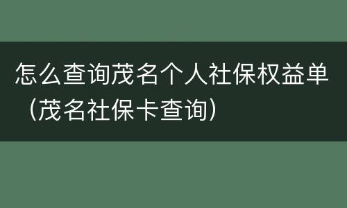 怎么查询茂名个人社保权益单（茂名社保卡查询）