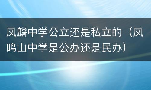 凤麟中学公立还是私立的（凤鸣山中学是公办还是民办）