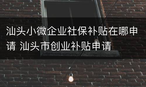 汕头小微企业社保补贴在哪申请 汕头市创业补贴申请