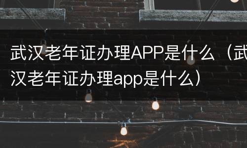 武汉老年证办理APP是什么（武汉老年证办理app是什么）