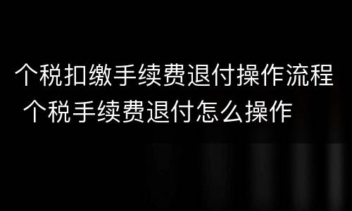 个税扣缴手续费退付操作流程 个税手续费退付怎么操作
