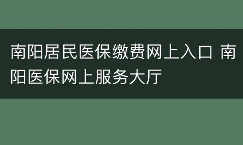 南阳居民医保缴费网上入口 南阳医保网上服务大厅