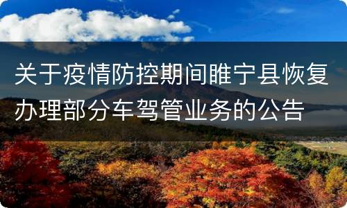 关于疫情防控期间睢宁县恢复办理部分车驾管业务的公告