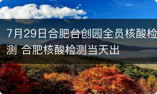 7月29日合肥台创园全员核酸检测 合肥核酸检测当天出