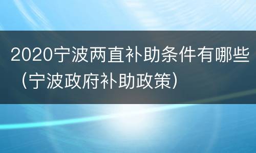 2020宁波两直补助条件有哪些（宁波政府补助政策）