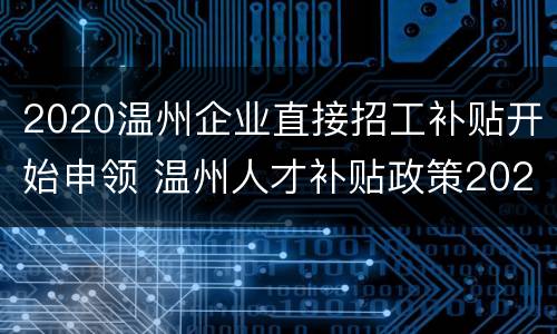 2020温州企业直接招工补贴开始申领 温州人才补贴政策2020年9月