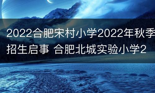 2022合肥宋村小学2022年秋季招生启事 合肥北城实验小学2021年招生