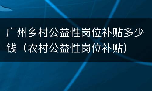 广州乡村公益性岗位补贴多少钱（农村公益性岗位补贴）