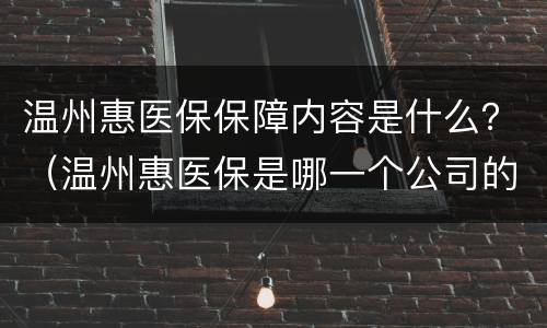 温州惠医保保障内容是什么？（温州惠医保是哪一个公司的产品）