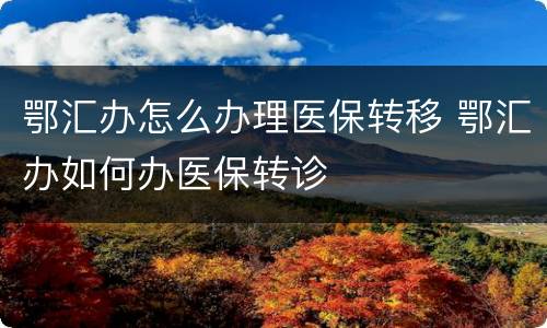 鄂汇办怎么办理医保转移 鄂汇办如何办医保转诊