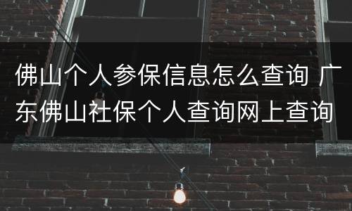 佛山个人参保信息怎么查询 广东佛山社保个人查询网上查询