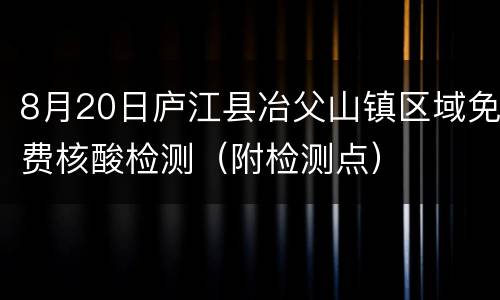 8月20日庐江县冶父山镇区域免费核酸检测（附检测点）