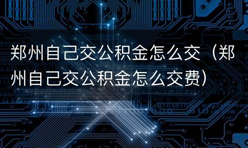 郑州自己交公积金怎么交（郑州自己交公积金怎么交费）