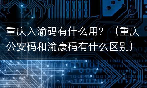 重庆入渝码有什么用？（重庆公安码和渝康码有什么区别）