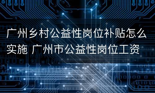 广州乡村公益性岗位补贴怎么实施 广州市公益性岗位工资