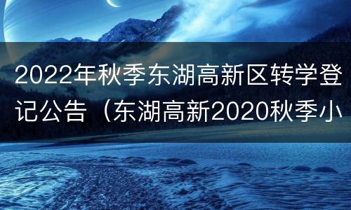 2022年秋季东湖高新区转学登记公告（东湖高新2020秋季小学转学）