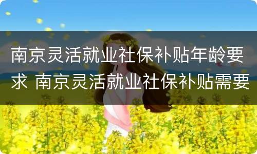 南京灵活就业社保补贴年龄要求 南京灵活就业社保补贴需要什么条件